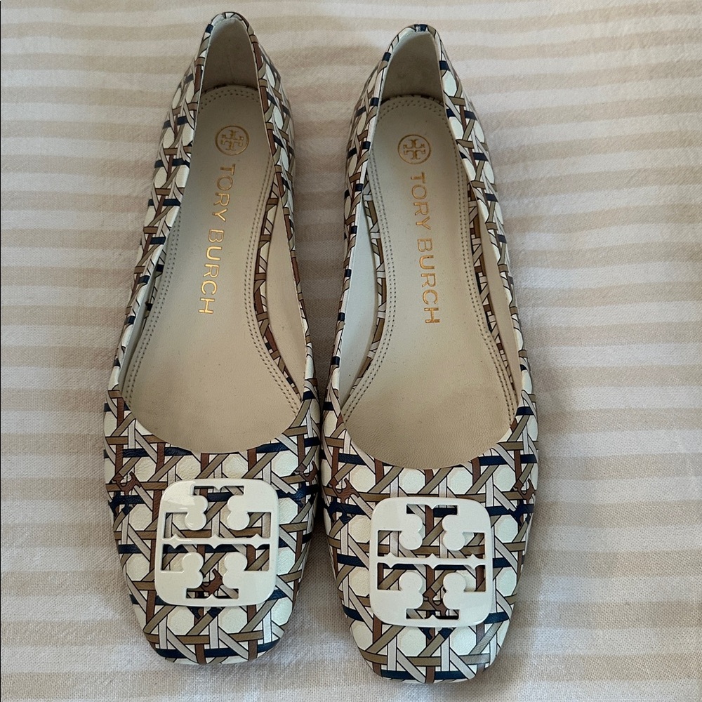 Tory Burch | Georgia Square-Toe Print Leather Ballet Flats (Tan Caning)